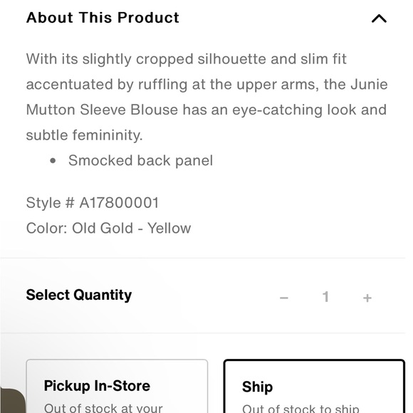 LEVI’S slight crop Junie Mutton Puff long sleeve blouse top Mustard SIZE XL - Picture 11 of 12